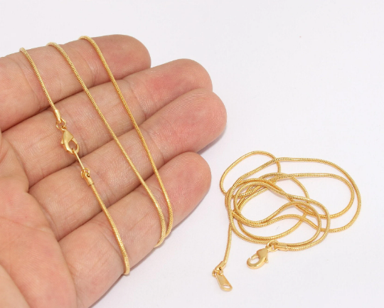 19'' 1,2mm 24k Shiny Gold Snake Necklace, Finished Snake , BXB317