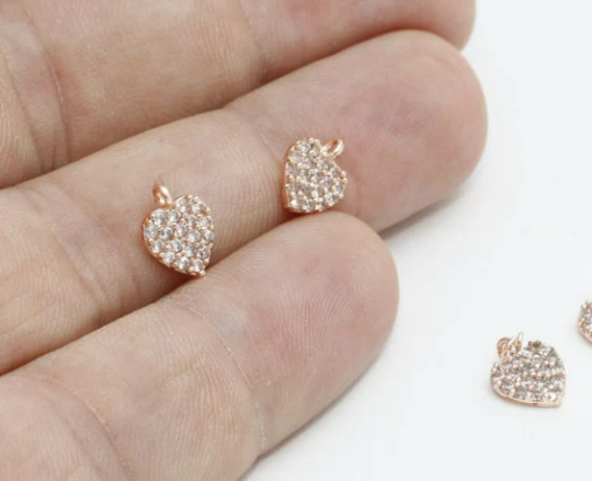 8mm Rose Gold Heart Charms, Micro Pave Heart, Mini Heart ZRCN299