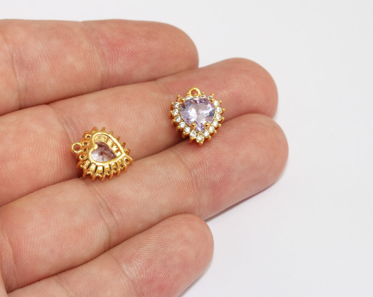 13x15mm 24k Shiny Gold Heart Charms, Micro Pave ,Gold MLS1019