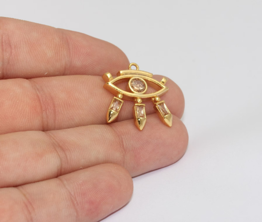 23x25mm 24k Shiny Gold Evil Eye, Micro Pave Evil Eye , MLS352