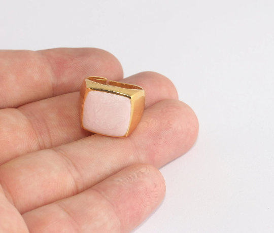 17-18mm 24k Shiny Gold Rings, Mix White And Pink Enamel XP288