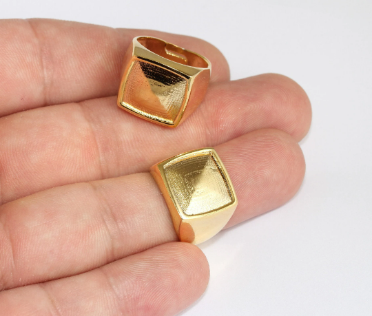 17-18mm 24k Shiny Gold Rings, Nameplate Square Rings, MLS921