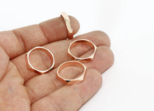 Anello esagonale in oro rosa No7, anello a nido d'ape, anello in oro, ROSE307