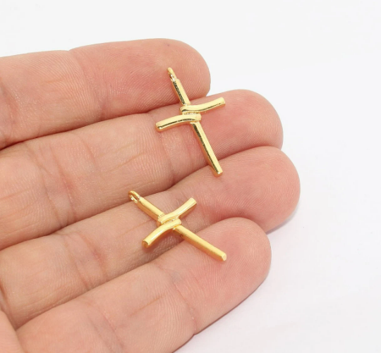 15x25mm 24 Ayar Parlak Altın Haç Kolye, Haç Kolye, MTE979