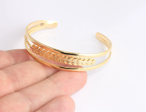 Shiny Gold Bracelet Cuff Triple Leaf Bracelet Bangle