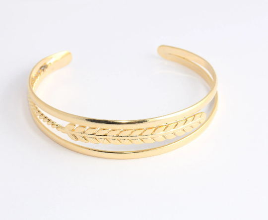 Shiny Gold Bracelet Cuff Triple Leaf Bracelet Bangle