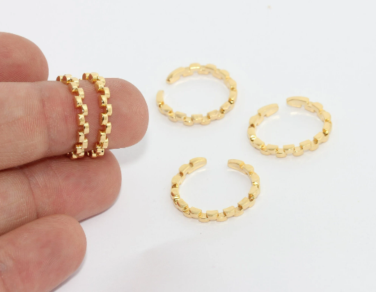 17mm 24k Shiny Gold Cube Rings, Adjustable Ring Settings, MTE26