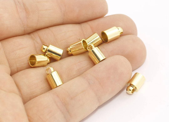 24k Shiny Gold Bead Caps, Inner Size 5mm, Cord End, Gold MTE332