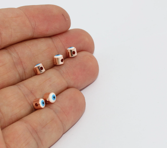 5mm Rose Gold Evil Eye Beads, Enamel Evil Eye Charms,Connector MTE85