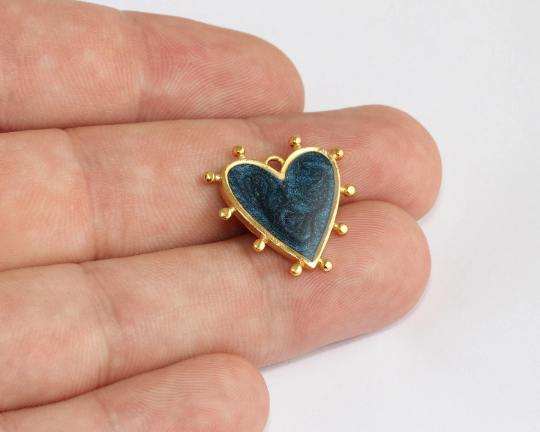 21mm 24k Shiny Gold Heart Charms, Love Necklace,TOH, BRT533