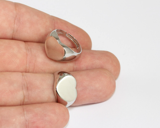 17mm Rhodium Plated Heart Ring, Nameplate Ring, Brass MLS773