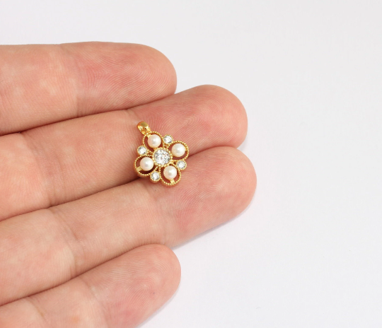 Shiny Gold Pearl Flower Charms