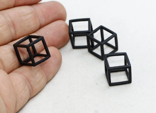 14 mm Siyah Kaplamalı Küp Charms, Küp Kolye, Açık ETS139