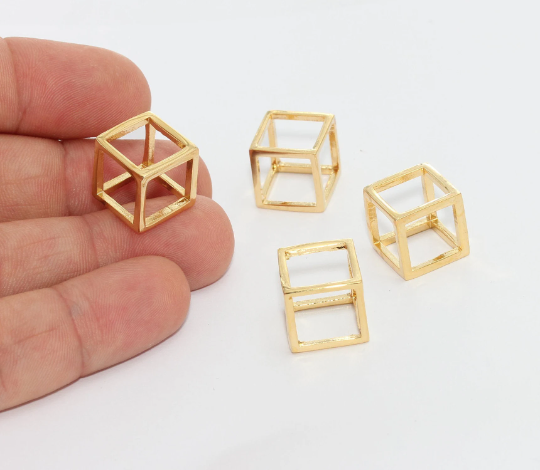 14 mm 24 Ayar Parlak Altın Küp Charms, Küp Kolye, MTE1381