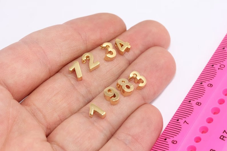 6x7mm 24k Shiny Gold Numbers, Number Charms, HRF17