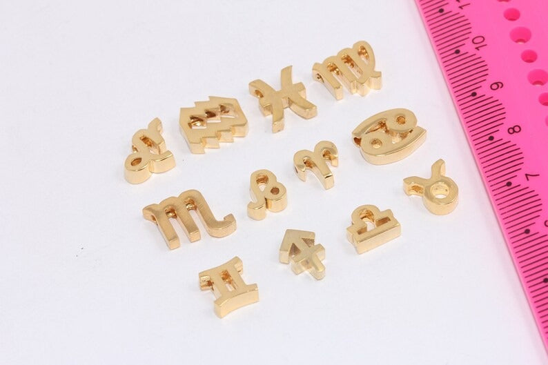 6x7mm 24k Shiny Gold Zodiac Signs, Zodiac, Astrology charms, Horoscope, Gold Plated Findings, HRF34