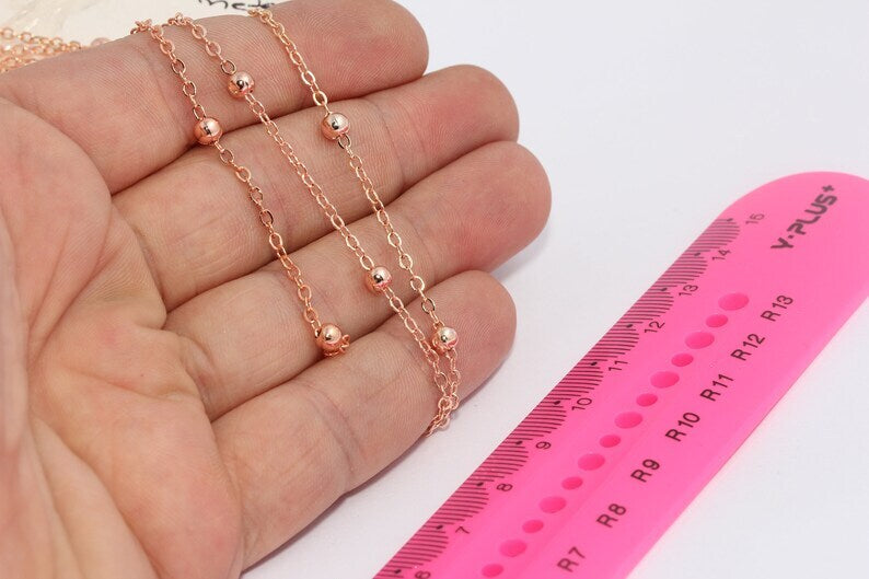 4mm Rose Gold Satellite Chain, Soldered Ball Chains, Beaded BXB10