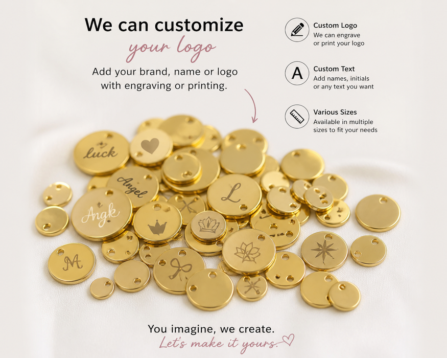 Custom Engraved Round Charms – Personalized Logo & Name Tags, Gold Metal Jewelry Charms, Bulk & Wholesale , ct13