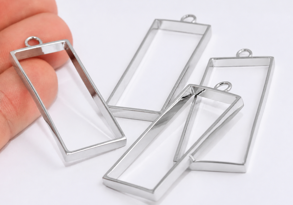 18x44mm Silver Rhodium Plated Frame Charms, Frame Pendant Necklace, Muls2