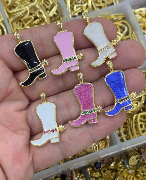 ✨ 20 PCS Colorful Cowboy Boot Charms | Gold Plated Enamel Pendant, TREND-5