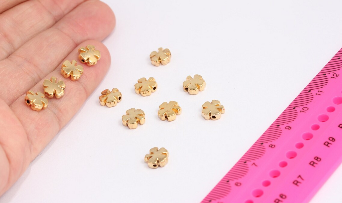 8mm 24k Shiny Gold Clover Beads, Daisy Beads, Flower MTE645