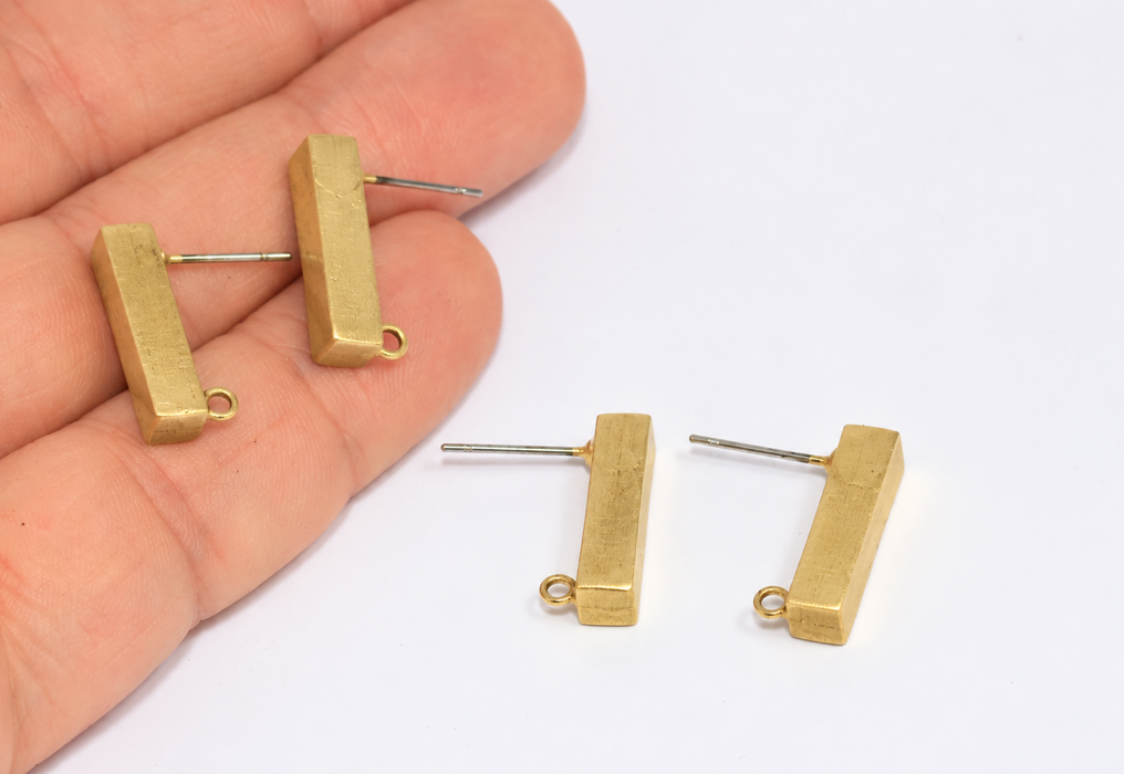4,5x18mm 24 Ayar Parlak Altın Kaplama Küp Küpeler, Minimalist Küpeler, Halkalı Çubuk Küpeler, XP116-1