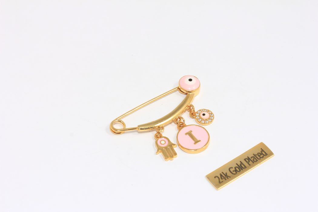 14x35mm 24 ayar Parlak Altın Nazar Boncuğu Bebek Koruması, Pembe Emaye Sevimli Nazar Boncuğu Bebek Giyim İğnesi, CMR137