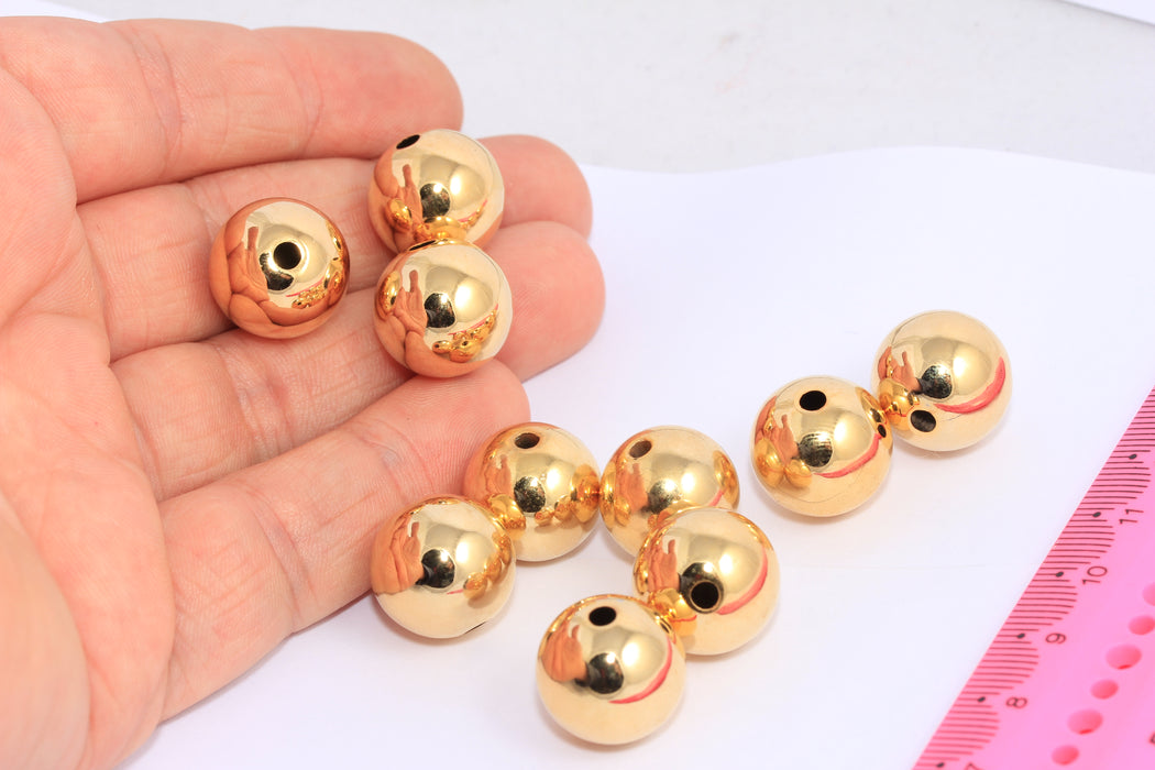 16mm Shiny Gold Ball Beads, Round Ball Pendant, Hollow BRT395
