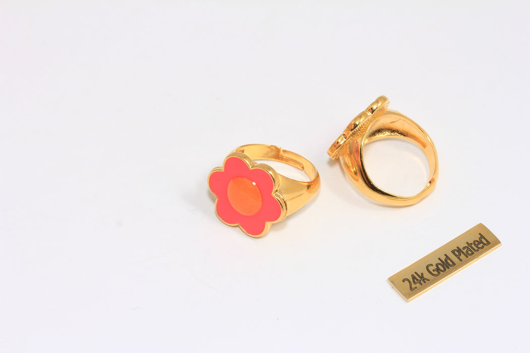17-18mm 24k Shiny Gold Daisy Rings, Pink Enamel Daisy Statement Rings, Flower Shaped Rings, Women's Rings, CHK71-5