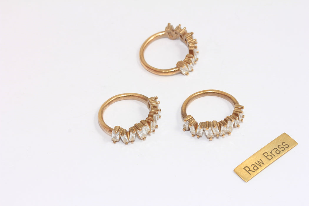 Anello in ottone grezzo con zirconi cubici da 16x17 mm, anelli lineari con pietra bianca baguette, SLM280