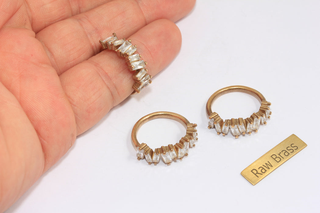 Anello in ottone grezzo con zirconi cubici da 16x17 mm, anelli lineari con pietra bianca baguette, SLM280