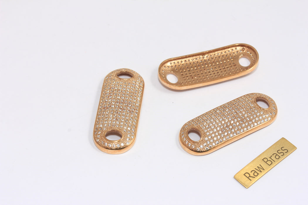 15x39mm Raw Brass Bracelet Bar Charms, Micro Pave White Stone Bracelet Connector, ZPR