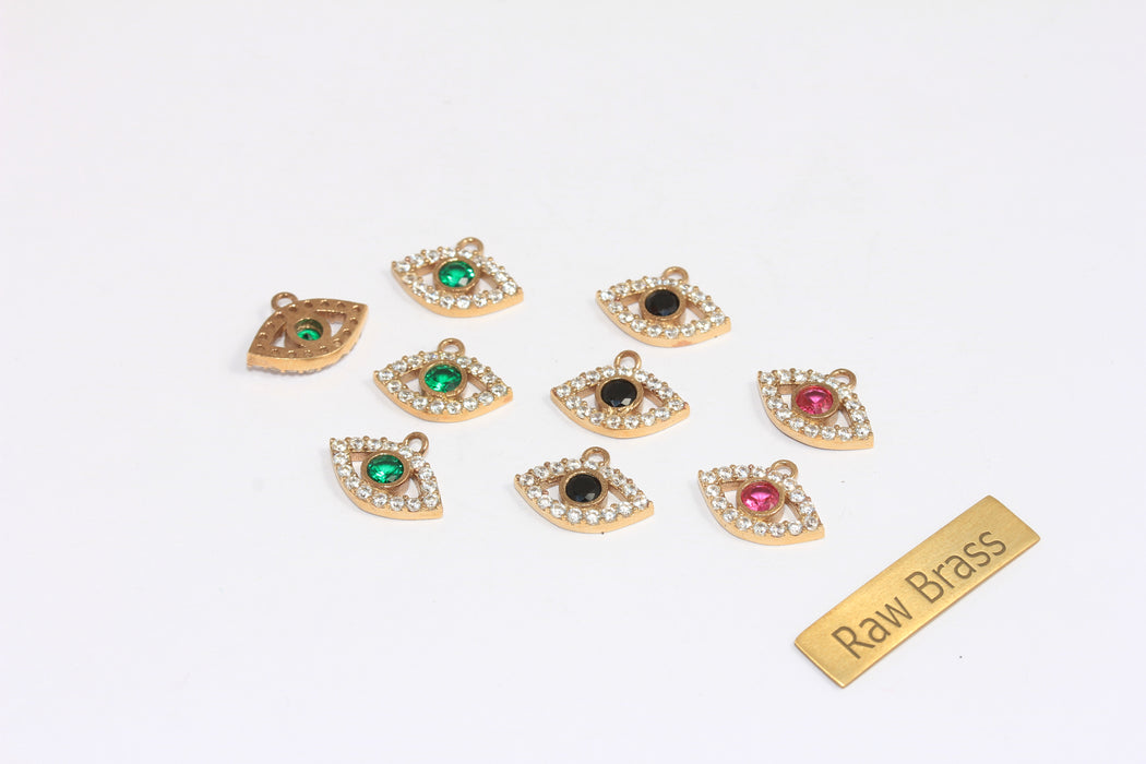 10x14mm 24 Ayar Parlak Altın Kübik Zirkonya Nazar Boncuğu, Mikro Döşeme Nazar Boncuğu, CHK56-5