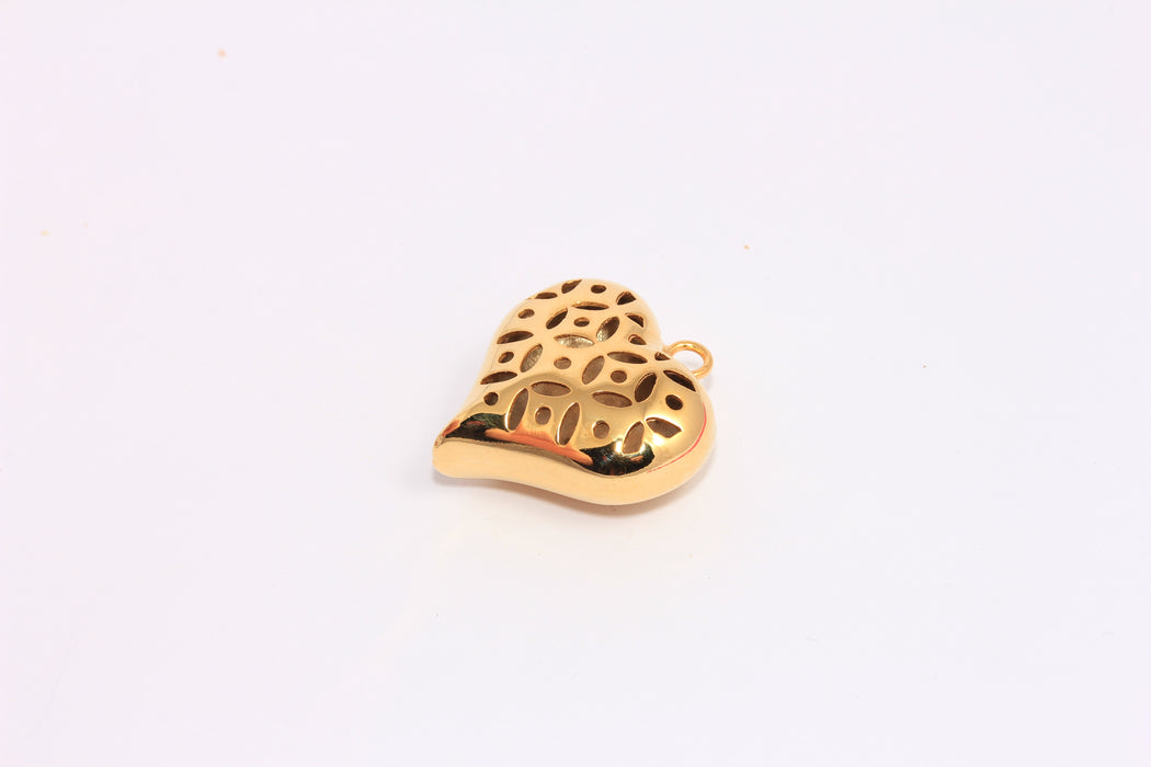 26x27mm 24k Shiny Gold Puffed Heart, Filigree Heart Pendant,CHK106-1