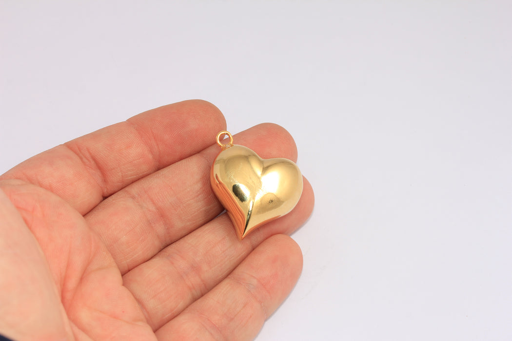 27mm 24k Shiny Gold Puffed Heart, Cute Heart Pendant,CHK103-2