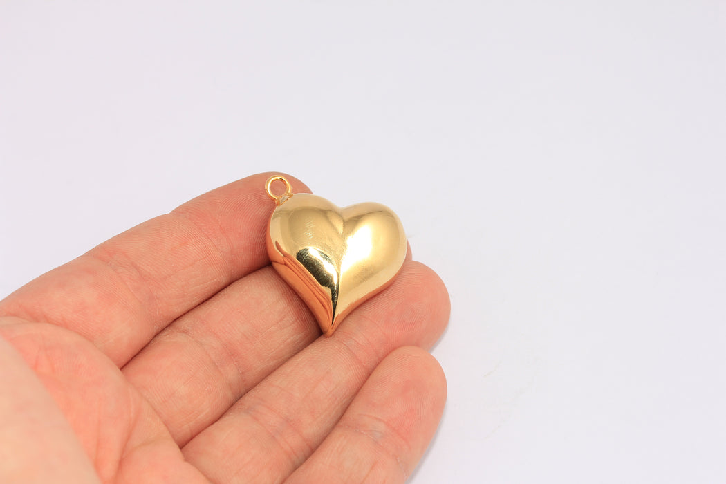 27mm 24k Shiny Gold Puffed Heart, Cute Heart Pendant,CHK103-2