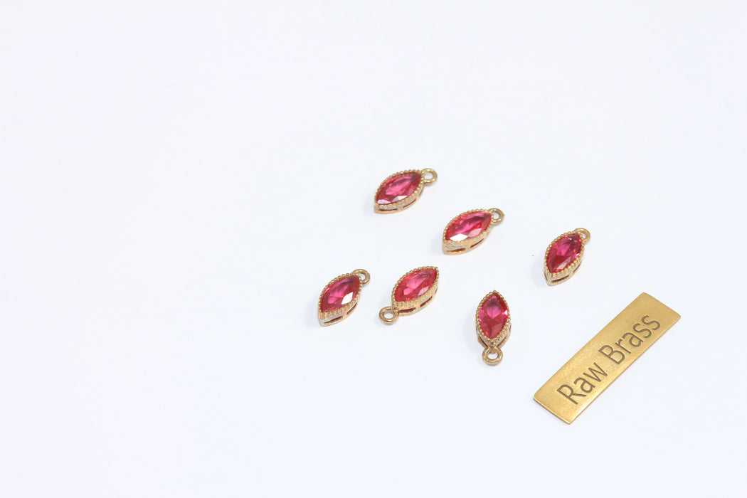 5x11mm Raw Brass CZ Drop Charm, Ruby Crystal Stone Drop Pendant, Bezel Teardrop Bracelet Charm, ZPR12