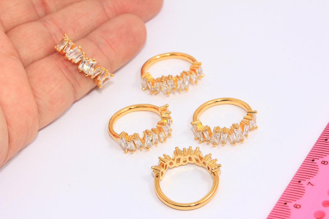 17,5mm 24k Shiny Gold Baguette Rings, Micro Pave Rings,  MLS891