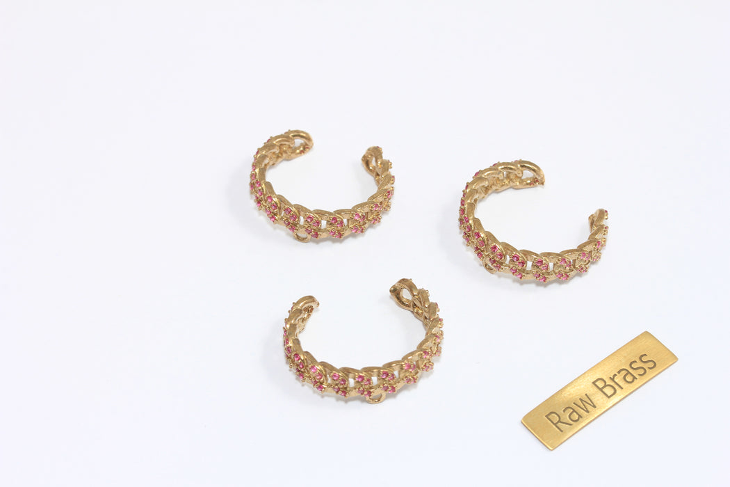 16-17mm Raw Brass CZ Chain Rings, Micro Pave Chain Ring With Loop, CZ Ruby Stone Rings, CZ Dainty Rings, ZPR15