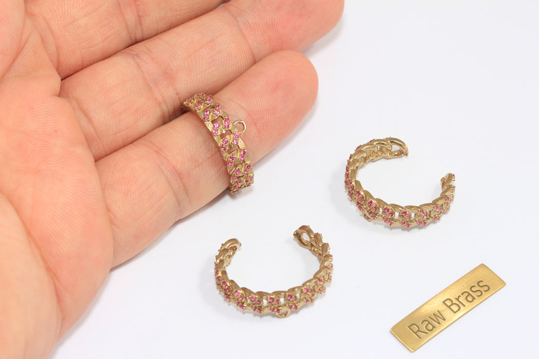 16-17mm Raw Brass CZ Chain Rings, Micro Pave Chain Ring With Loop, CZ Ruby Stone Rings, CZ Dainty Rings, ZPR15