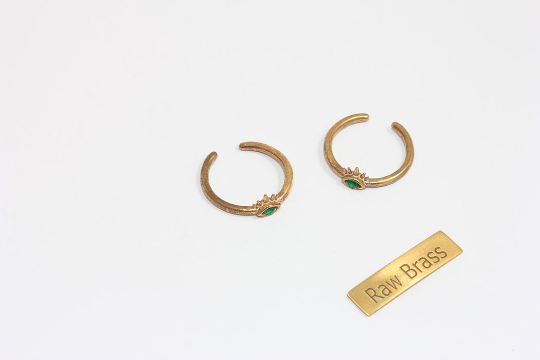 16-17mm Raw Brass CZ Ring, Micro Pave Eye Ring, Adjustable Dainty Rings, CZ Green Stone Evil Eye Ring, ZPR106