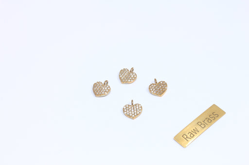 Brass CZ Heart Charms