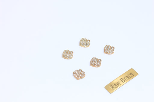 Brass CZ Heart Charms