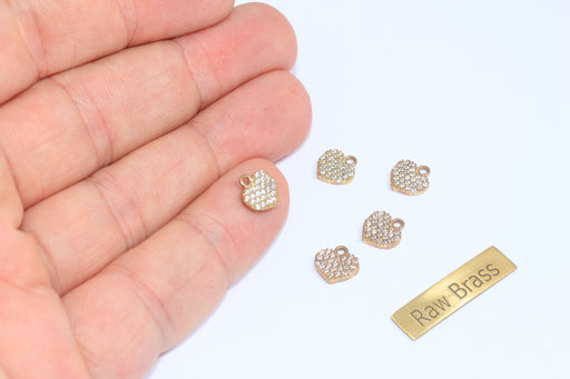 Brass CZ Heart Charms