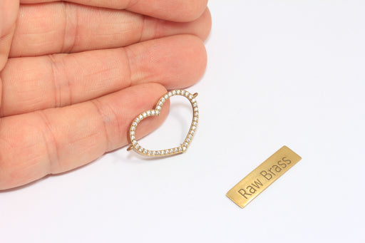 Brass CZ Heart Charms
