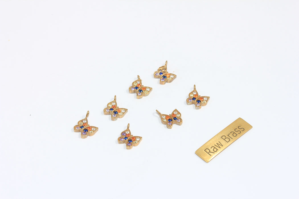8 mm 24 ayar Parlak Altın Kelebek, Mikro Döşeme Pembe Taş Kelebek, ROSE250-2