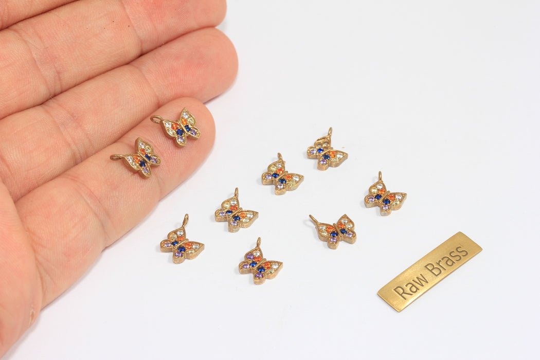 8 mm 24 ayar Parlak Altın Kelebek, Mikro Döşeme Pembe Taş Kelebek, ROSE250-2