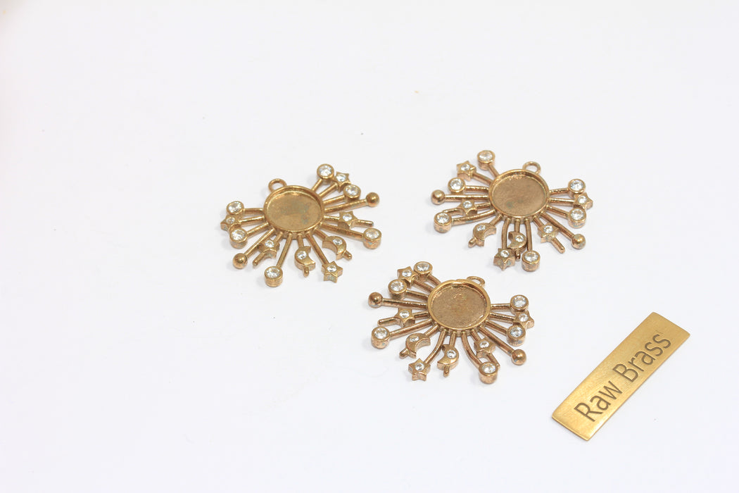 22x26mm Raw Brass CZ Galaxy Medallion, Micro Pave Sun And Stars Charms, Sun Bezel Charm, CZ Galaxy Pendant, ZPR23