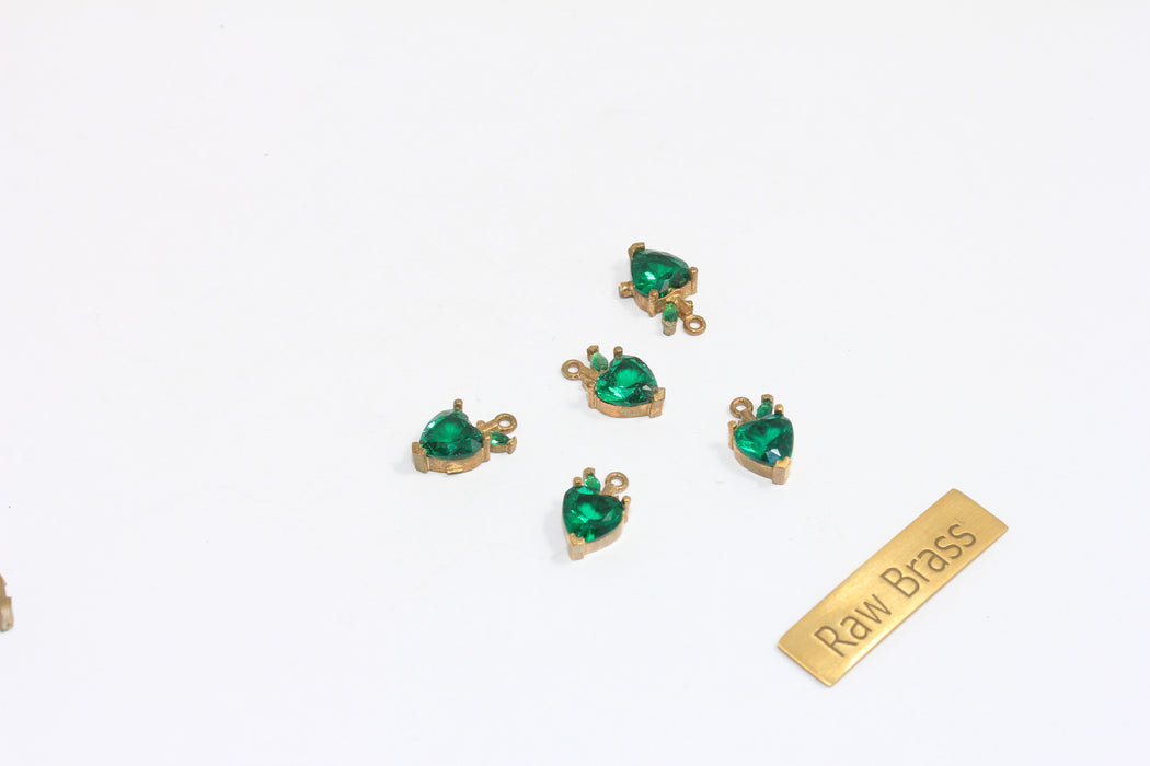 6x11mm Raw Brass CZ Strawberry, CZ Strawberry Charms, Green Stone Charms, CZ Strawberry Bracelet Fruit Charms, ZPR207