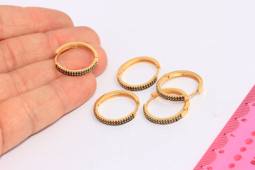  Hoop Earrings, CZ Black Stone Hoops